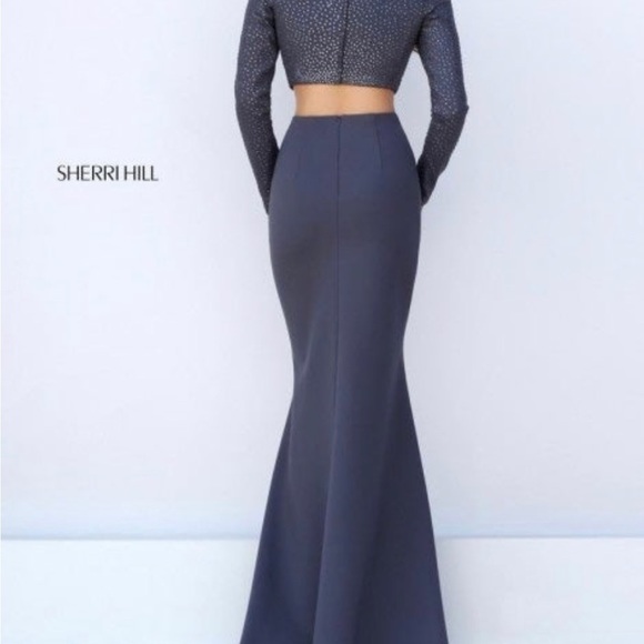 SHERRI HILL 50209 PROM DRESS long sleeve grey size 2 - Picture 2 of 4